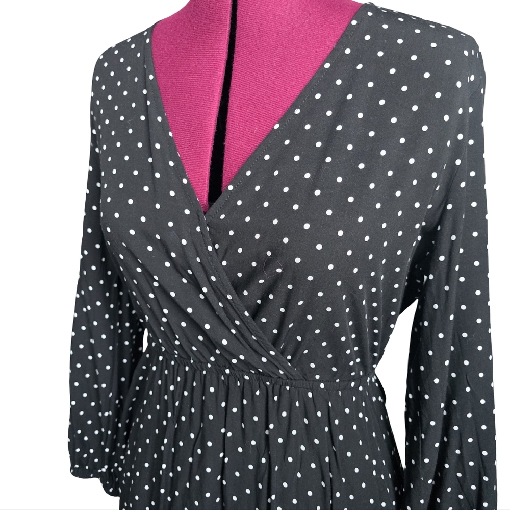 Old Navy Black & White Polka Dot Long Sleeve Faux Wrap Dress Size S Casual Fem - Picture 4 of 6
